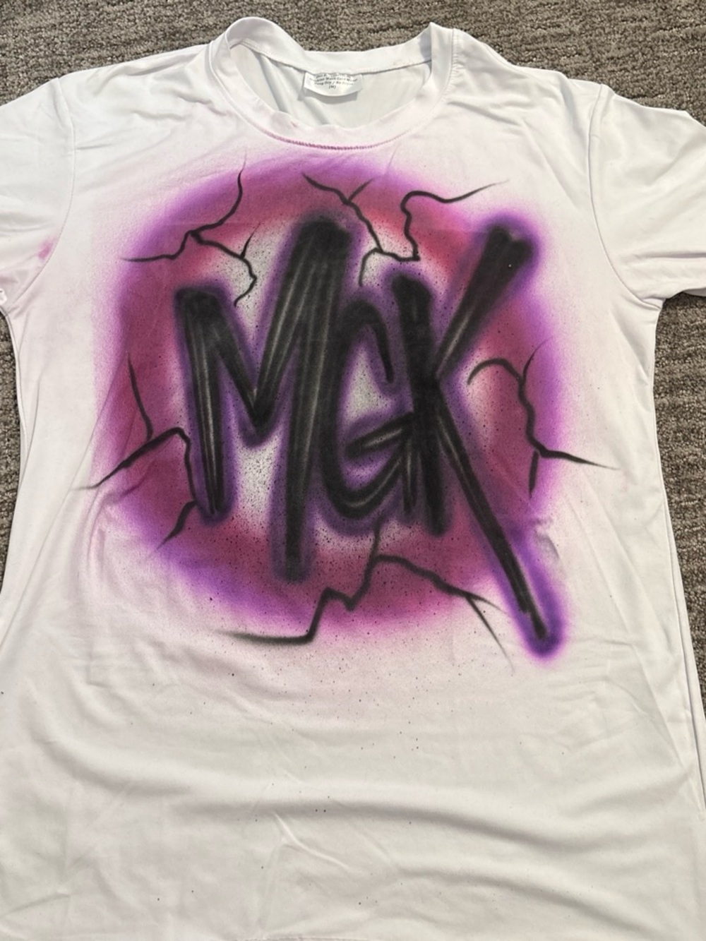 Women’s White T-Shirt with Purple Graffiti Print